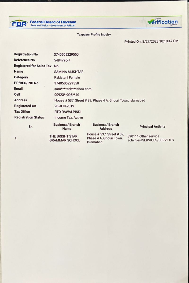 FBR certificate